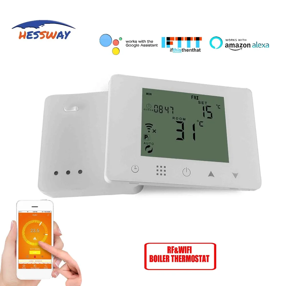 HESSWAY TUYA Беспроводной RF 5A Bolier термостат chauffage wifi chaudiere для сухого контакта работает с Alexa Google home