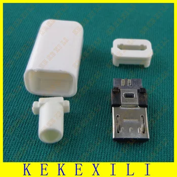 

50pcs DIY Micro USB Type B Male 5pin Four Piece Assembly Connector Plug Socket , 4 in 1 White color, free shipping
