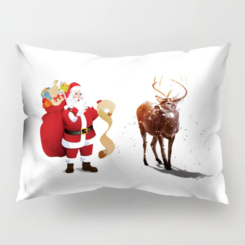 Nordic style Christmas Elk pattern polyester printed pillow cover Home cushion cover rectangular 50x30cm chair lumbar pillowcase