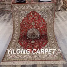 YILONG 4'x6' персидкий Шелковый Vantage ковер красный медальон оптом турецкие шелковые коврики(LH876B4x6