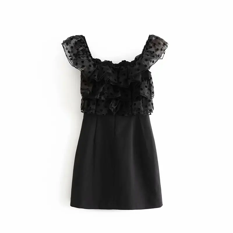 

Sweet Chic Polka Dot Cascading Ruffles Patchwork Dress for Girls Stylish Women Slash Neck Mini Dresses Casual Vestidos