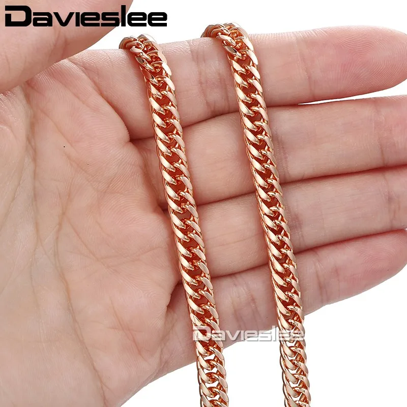 Davieslee 585, розовое золото, заполненное ожерелье для женщин, женская цепочка, ожерелье, панцирное звено,, модное ювелирное изделие 5 мм, 18-36 дюймов, LGN162