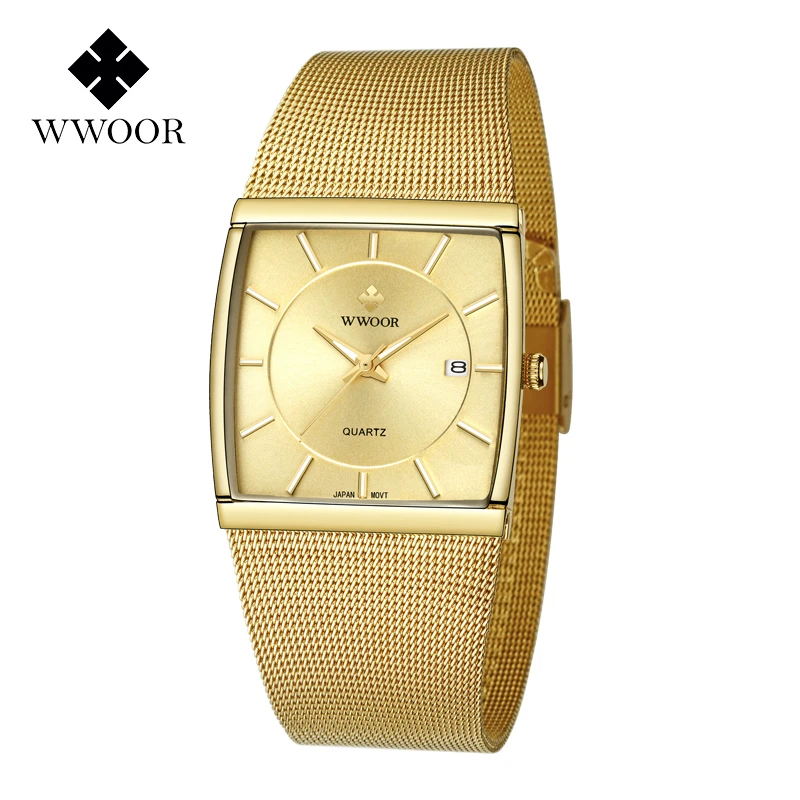 

WWOOR Men Watches 2019 Luxury Brand Gold Watch Men Square Quartz Waterproof Sport Wrist Watches for Male Clock Relogio Masculino