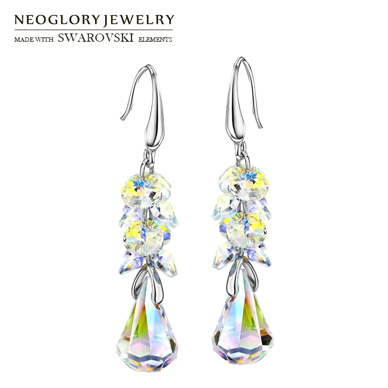 

Neoglory Crystal Long Dangle Earrings Elegant Geometric Style Romantic Gift For Lady Embellished With Crystals From Swarovski