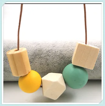square cube tube necklace with Geometric Beaded wood necklace yellow white minimalist NW087