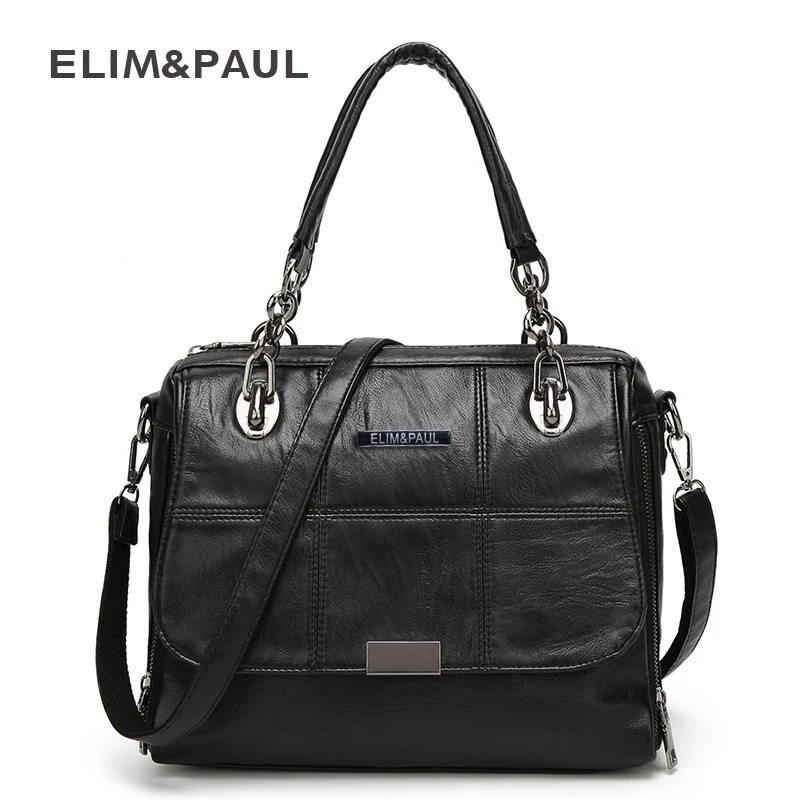 ELIM PAUL Handbag Shoulder Bag Women Tote Crossbody Bag Female Fashion Solid Soft PU Women Leather