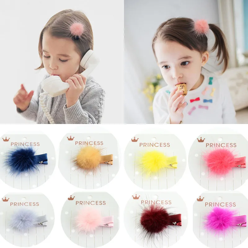 

2PC mini plush clip cute hair ball children hairpin hair accessories children baby boutique hair ball accessories