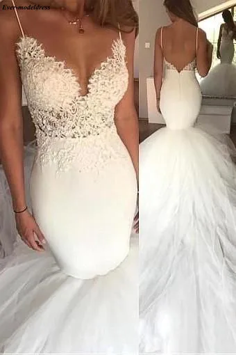 Vestido De Noiva Свадебные платья Русалка сексуальные спинки v-образный вырез кружева аппликации развертки Поезд скромные свадебные платья Robe De Mariee