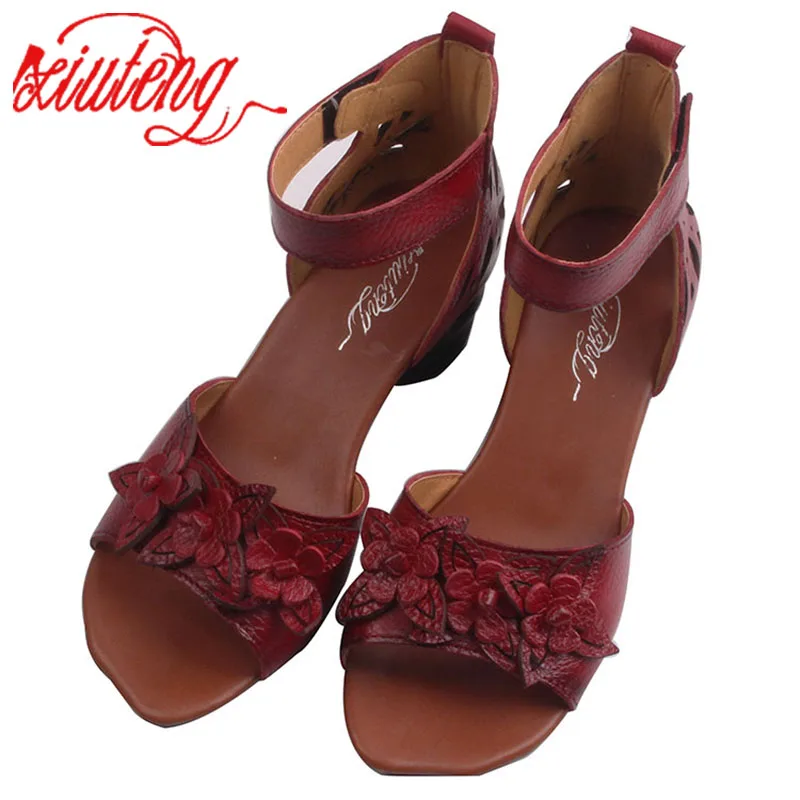 2017 Summer Thick high heels Sandals New Genuine Leather Women Shoes Flower Personality Leisure Women Handmade Sandals sapato 2017 Summer Thick high heels Sandals New Genuine Leather Women Shoes Flower Personality Leisure Women Handmade Sandals sapato