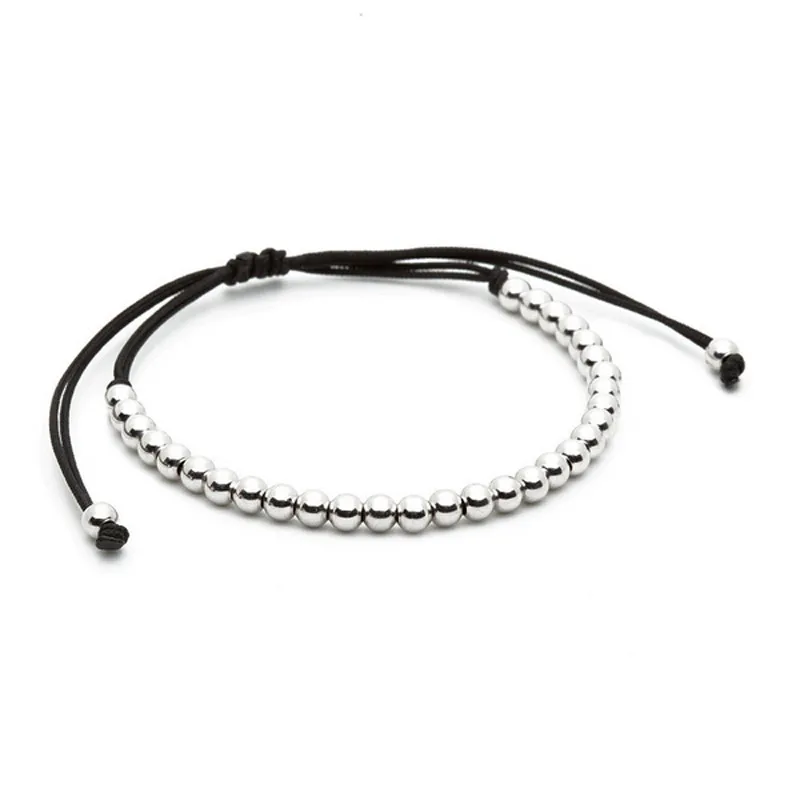 Настоящее Стерлинговое серебряный браслет из бусин черный веревочный браслет на вощеном шнуре из Мода ручной 925 ювелирные изделия
