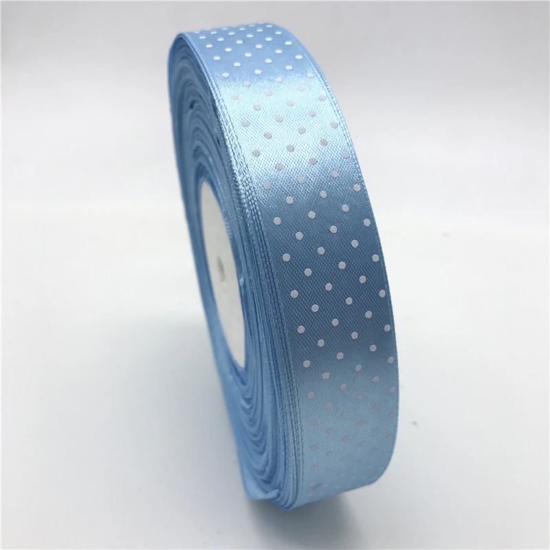 

5Yards 1" 25mm Light blue Printing Polka Dot Satin Ribbon Hair Bow Christmas Wedding Decoration DIY Sewing Craft