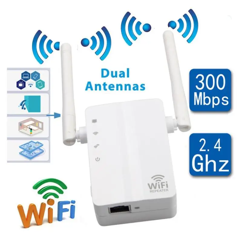 

WiFi Repeater Signal Booster Network Router Range Extender WiFi Repeater 2.4Ghz External Antenna 300M Wireless Repeater