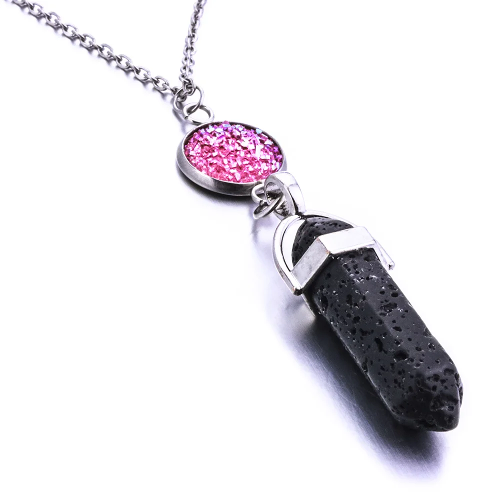 Drusy натуральный камень шестигранная призма черный лавовый ароматерапия эфирное