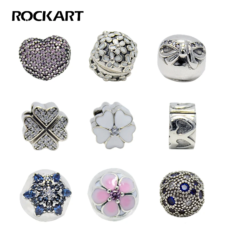 

ROCKART S925 Sterling Silver Clips Lot Blue Cosmic Stars Charm Collection Fit Original Bracelets Fine Jewelry Wholesale Diy