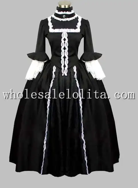 Готическое черно-белое хлопковое английское викторианское платье эпохи - Цвет: Черный