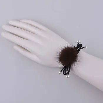 

Real mink Fur Cute Round Pom Ball Furry mink fur ball Girl's Lovely Hair Ties Ropes Kids Accessories gift wholesale