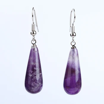 New Summer Women Jewelry Natural Reiki Chakra Stone Tear Pendant Water Drop Dangle Earring White Purple Crystal Dangler Gift