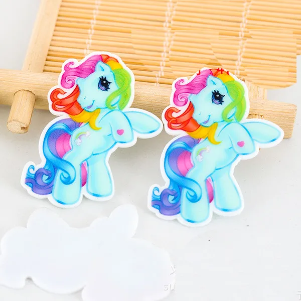 10pcs Rainbow My Little Rainbow Horse Resin Flat Back Planar Resin 30x28mm DIY Decoration Cabochon Crafts Jewelry Accessories