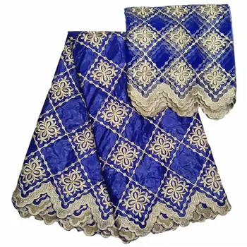 

Latest African Lace Fabric High quality embroidery Bazin Brode lace 5yards with 2yards tulle lace fabric BL1011