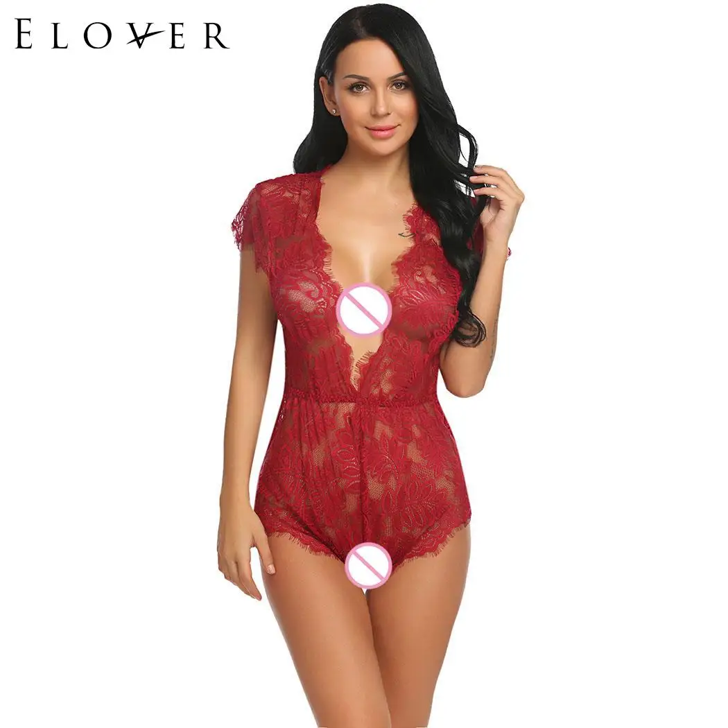 Elover, сексуальное боди, стринги, женское эротическое белье, комбинезон, сексуальный кружевной комбинезон, сексуальные костюмы для женщин - Цвет: dark red