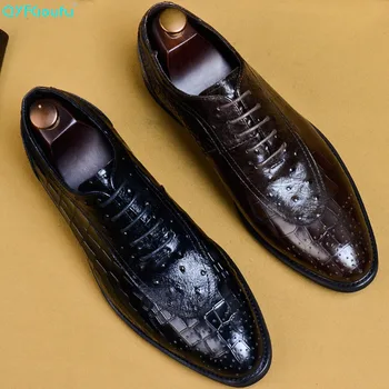 

QYFCIOUFU Ostrich Pattern Male Genuine Leather Shoe Formal Work Business Office Original Designer Dress Shoe Mens Oxford Shoes