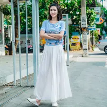 LYNETTE’S CHINOISERIE Smoke 2017 summer pleated chiffon all-match skirt national embroidery trend bust skirt female