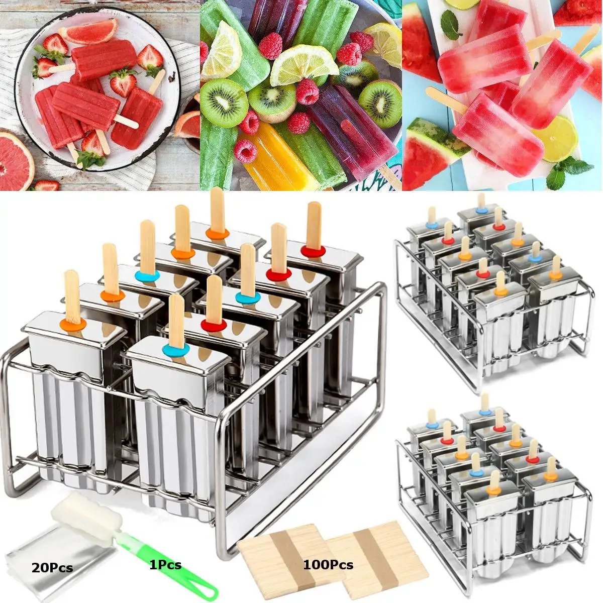 10 формы из нержавеющей стали многоразовый Лед Крем делая Формочки Для Мороженного «фруктовый лед» самодельный Лед Крем производитель формовочная машина+ 100 шт деревянная палка