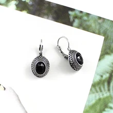 Этнические капли ветра изысканный тотем черный кристалл камень серьги женские страна каникулы Винтажные Ювелирные Изделия
