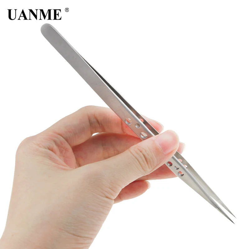 

UANME AT-19K Electronic Stainless Steel Straight Precision Straight Curved 9 Hole Lengthen Tweezers for Mobile Phone Repair Tool