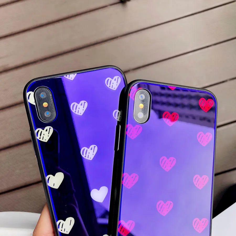 Чехол для телефона Love Heart с синим светом для iPhone X 8 Plus 6 6 S 7 Plus из закаленного стекла+ Мягкий защитный чехол из ТПУ