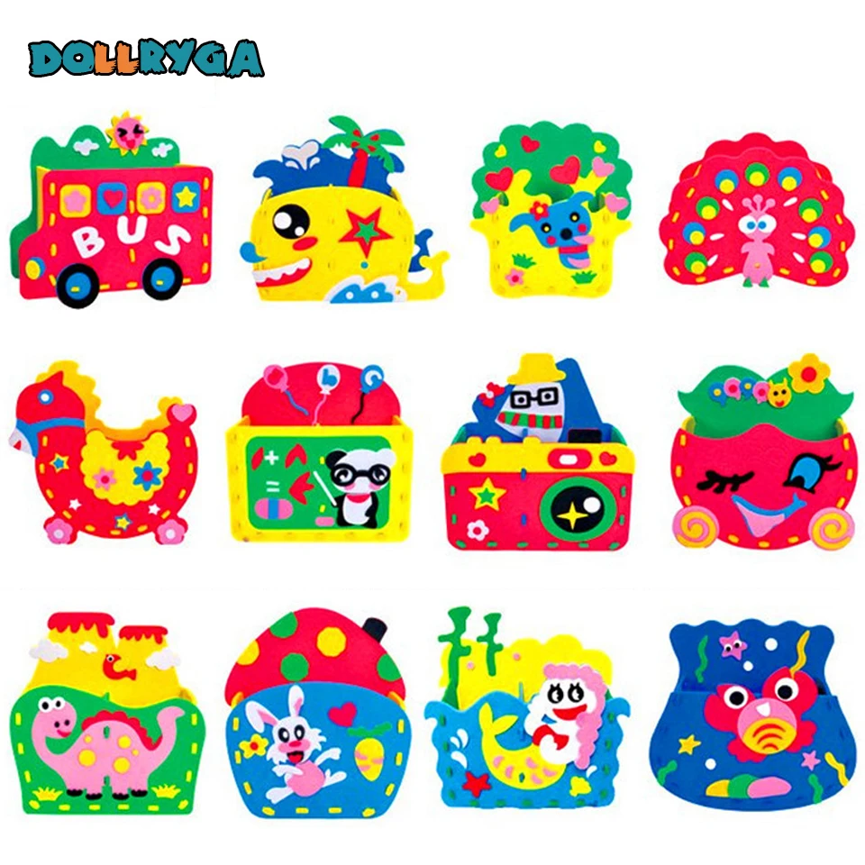 DIY Applique Kis Toy Children Handmade Non-woven Cloth Cartoon Animal Brush Pot Craft Art Craft Gift Unfinished Soft EVA Toy