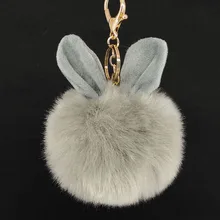 Śliczne uszy Pompon breloki futra królika breloki brelok samochodowy wisiorek moda akcesoria Pompon ozdoba kobiety torba piękna biżuteria(China)