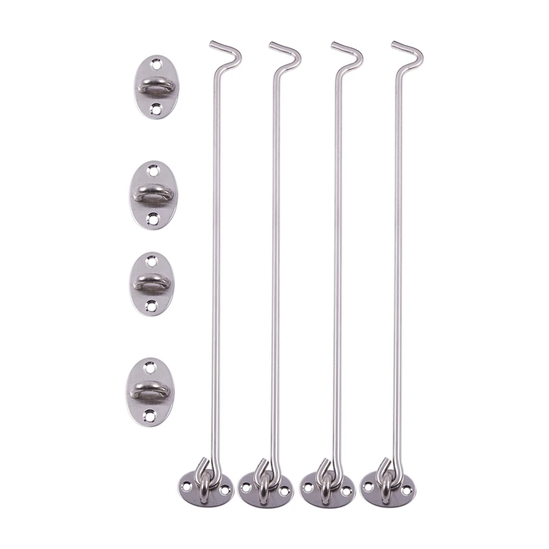 

350mm Long Stainless Steel Cabin Hook Eye Shed Gate Door Latch 4pcs