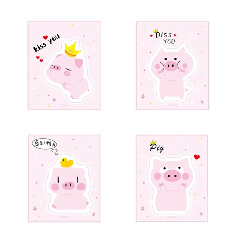

4Pcs/Bag Creative Cute Cartoon Little Pink Pig Sticky Notes For Reminding Plan Schedule Writing Supply Sticky Notes