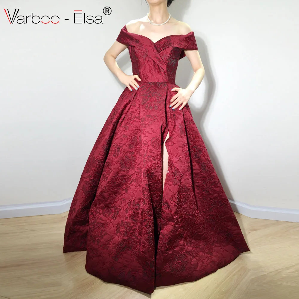 Красный VARBOO_ELSA vestido de festa longo элегантное милое вечернее платье зеленого цвета кружевное сатиновое платье для выпускного вечера с открытыми плечами платье трапециевидной формы - Цвет: Красный
