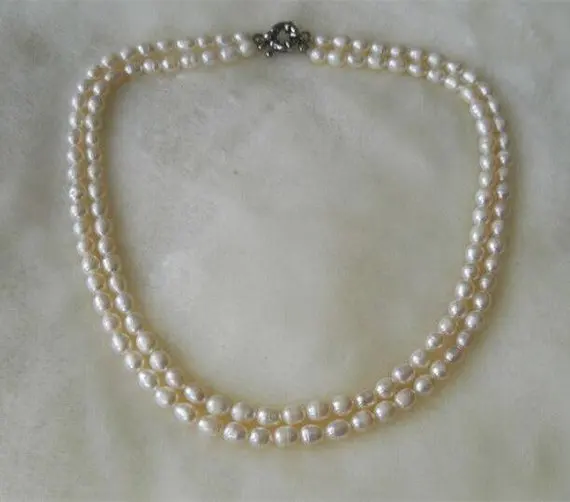 Уникальный жемчужный ювелирный магазин белого цвета 5-6 мм 2 ряда подлинное пресноводное жемчужное ожерелье