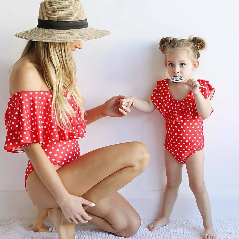 Купальный костюм для мамы и ребенка цельное боди пляжная одежда родителей детей