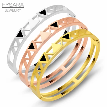 

FYSARA Letter V Hollow Triangle Bangles & Bracelets For Women Jewelry Punk Enamel Black Bangle Stainless Steel Bangles Boy Gift