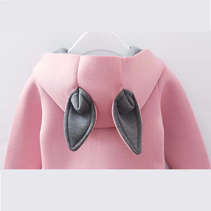 Детская куртка для девочек коллекция года, новая осенняя одежда в Корейском стиле для девочек на весну и осень куртка с капюшоном для девочек, кроличьи уши