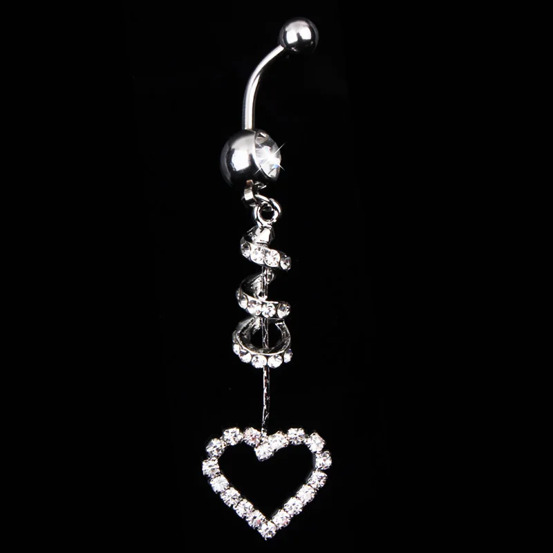 1Pc Women Belly Piercing Body Jewelry Double Heart Navel Ring Crystal