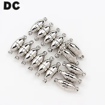 

DC 10pcs/lot Rhodium Color Oval Metal Magnetic Clasps Bracelet Necklace Connectors 6*18mm Double Hole for DIY Jewelry Making