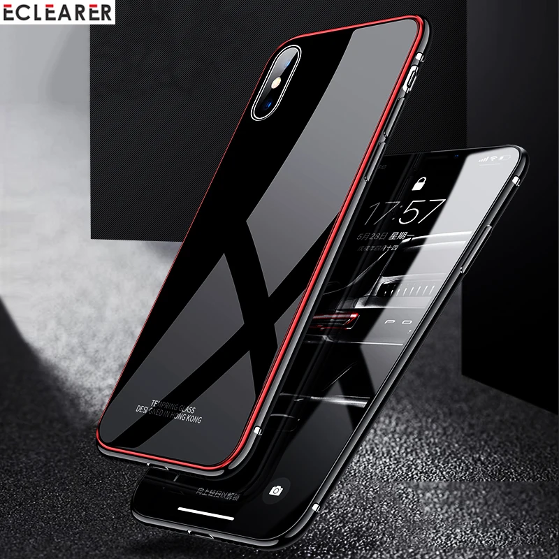 ECLEARER Luxury Aluminum Metal + Plastic + Tempered Glass Back Case For