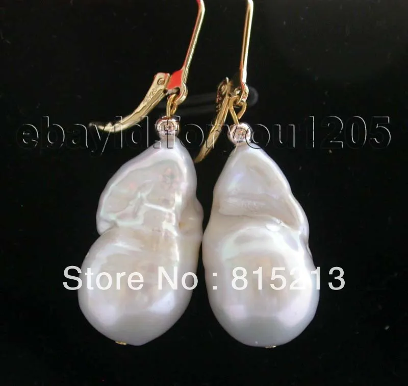 

wb0098 Genuine Natural 25mm White Reborn Keshi pearl Earrings 14KGP