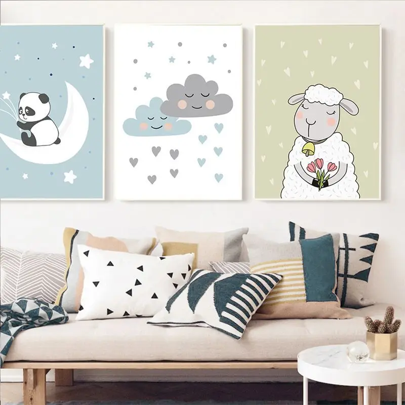 Cute Panda Sheep Nordic Canvas