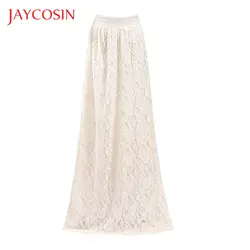 JAYCOSIN Кружева двухслойный гофрированый длиной макси Для женщин юбка эластичный пояс юбки кружевной полиэстеровый летнего сезона
