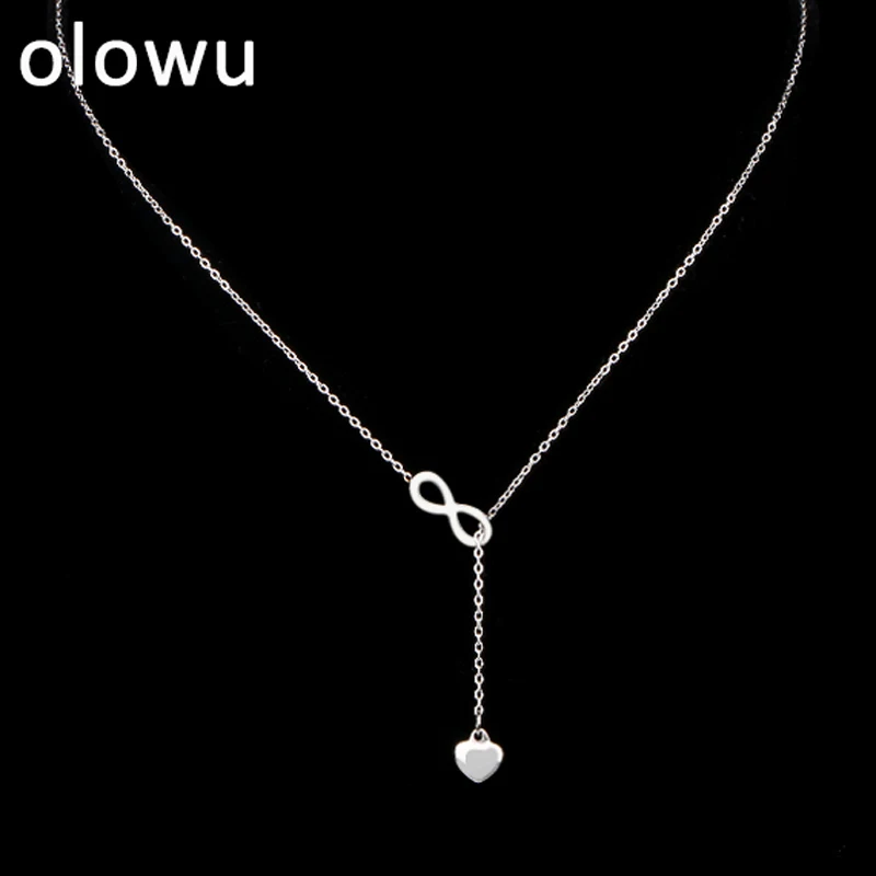 

Fashion Hot Silver Color Infinite Heart Pendant Necklace Statement Necklace Body Chain Stainless Steel Jewelry Women