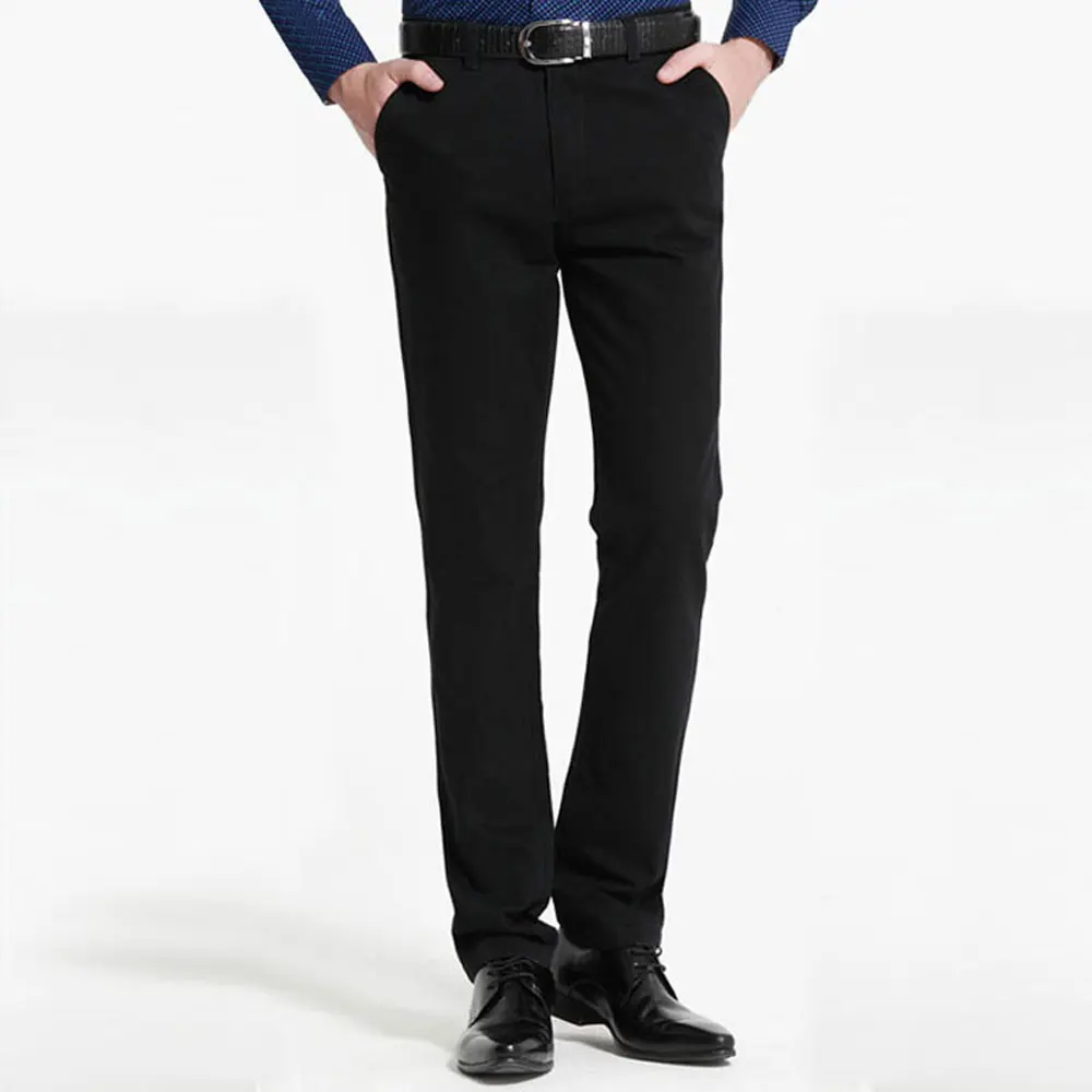 Весенние Саржевые хлопковые брюки мужские повседневные брюки мужские прямые деловые брюки коммерческие брюки для мужчин Hombre Khakis - Цвет: Черный