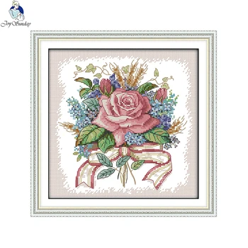 

Joy Sunday A Bunch of flowers Patterns DIY Hand Cross Stitch Kits Printed Canvas DMC Counted 11CT 14CT Embroidery Needlework