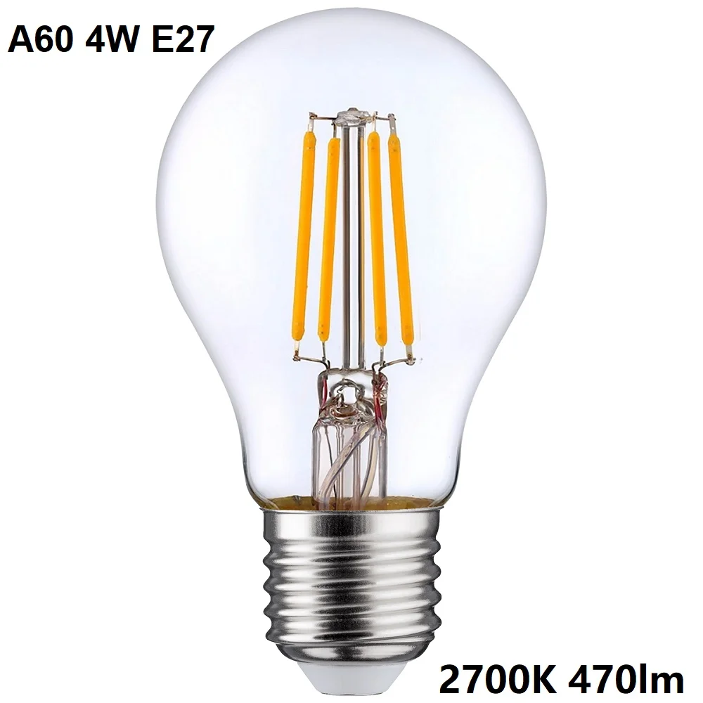 Винтаж Edison светодиодная лампа, лампы накаливания лампа 4 Вт 470lm 2700 K мягкий белый лампа накаливания эквивалентную замену модернизации Декор лампа в античном стиле - Цвет: A60 2700K 4W 470lm