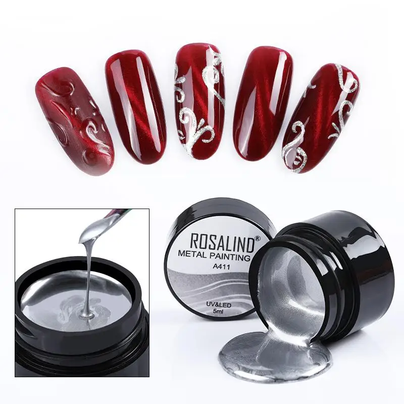 

ROSALIND LED UV Soak Off Metal Painting Gel Long Lasting Varnish Primer Lacquer Nail Art New
